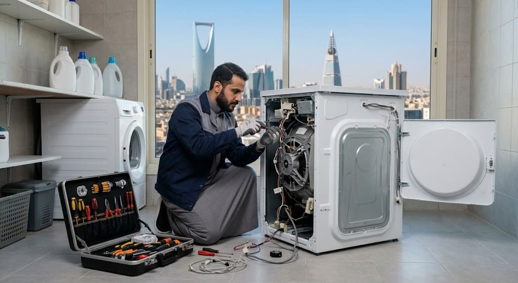 فني متخصص في الأجهزة المنزلية يقدم خدمات احترافية لتلبية طلبات مهندس صيانة غسالات اتوماتيك بالرياض بدقة وكفاءة عالية