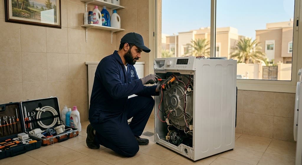 فني متخصص في الأجهزة المنزلية يقدم خدمات احترافية لتلبية طلبات اسعار صيانة غسالات اتوماتيك بالرياض بدقة وكفاءة عالية