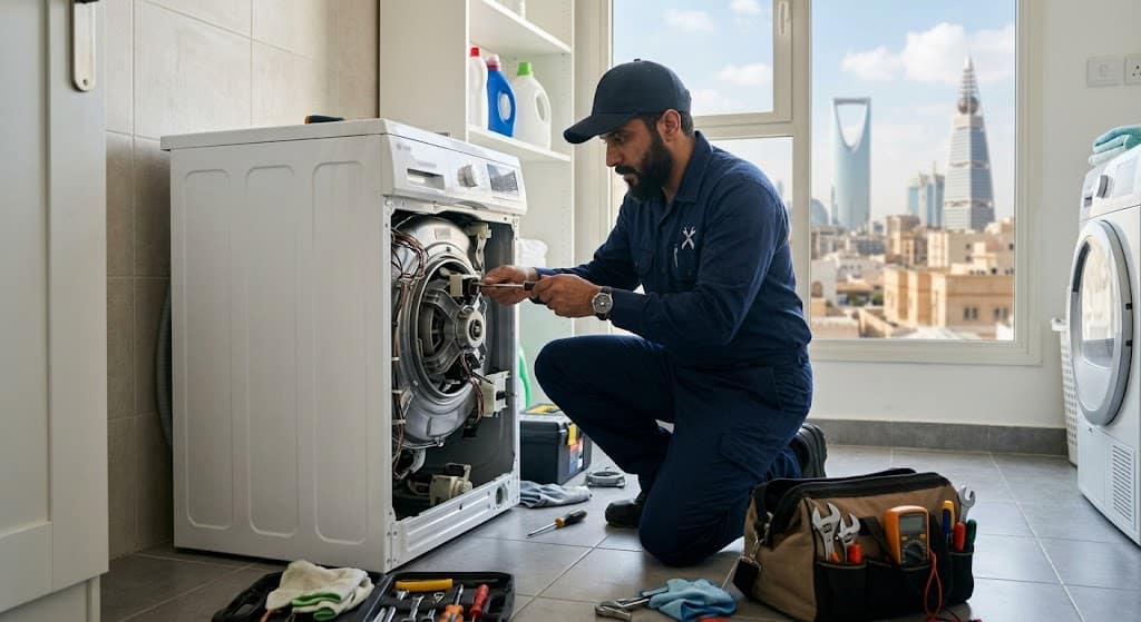 فني متخصص في الأجهزة المنزلية يقدم خدمات احترافية لتلبية طلبات صيانة غسالات حي بن تركي الرياض بدقة وكفاءة عالية