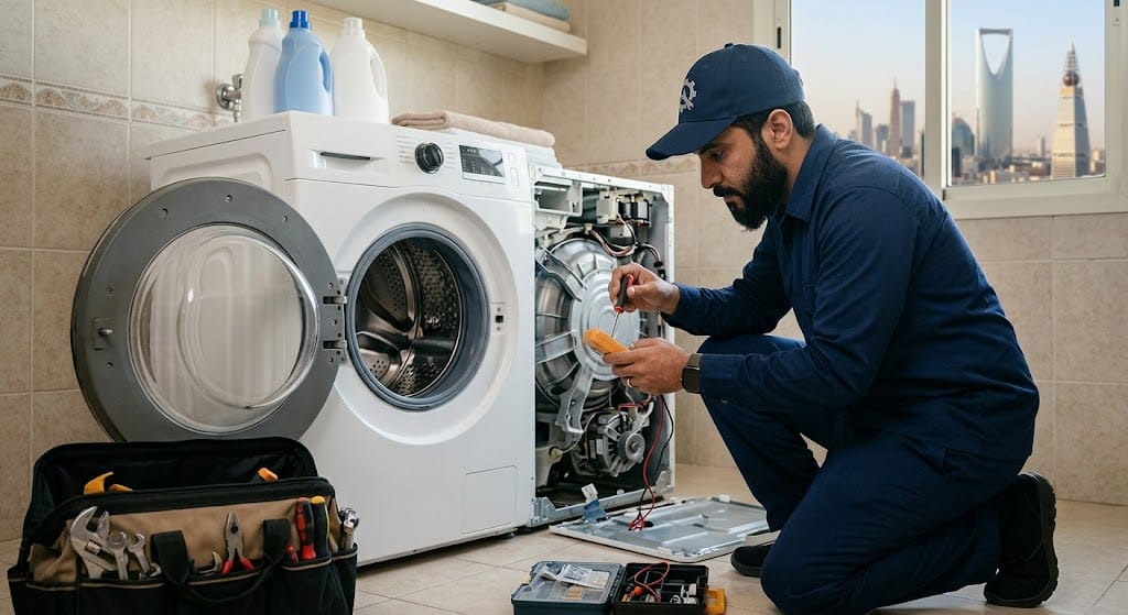فني متخصص في الأجهزة المنزلية يقدم خدمات احترافية لتلبية طلبات صيانة غسالات حي الملك فيصل الرياض بدقة وكفاءة عالية