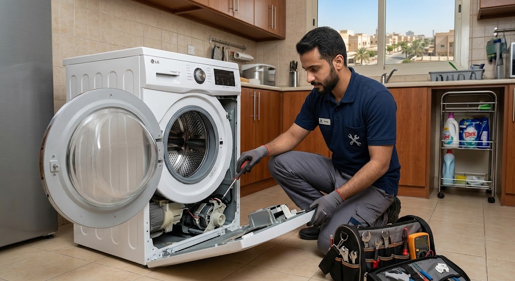 فني متخصص في الأجهزة المنزلية يقدم خدمات احترافية لتلبية طلبات صيانة غسالات حي الظباط الرياض بدقة وكفاءة عالية