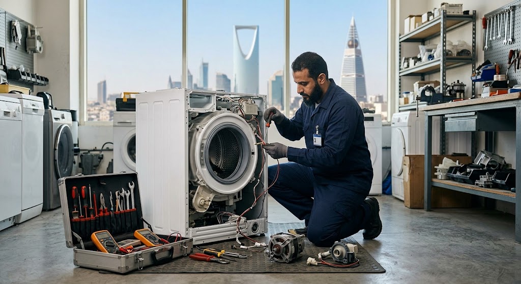 فني متخصص في الأجهزة المنزلية يقدم خدمات احترافية لتلبية طلبات صيانة غسالات حي الورود الرياض بدقة وكفاءة عالية