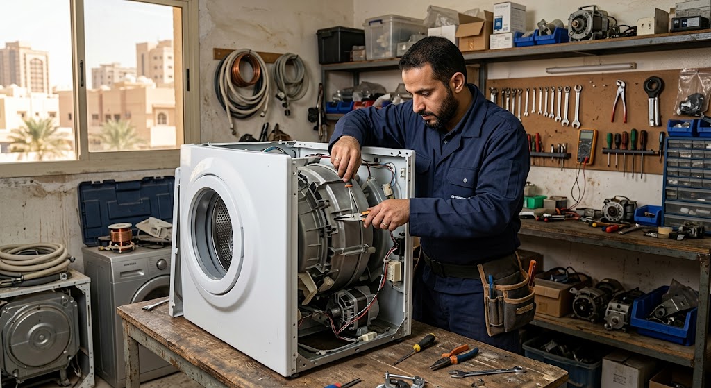 فني متخصص في الأجهزة المنزلية يقدم خدمات احترافية لتلبية طلبات صيانة غسالات حي الفلاح الرياض بدقة وكفاءة عالية