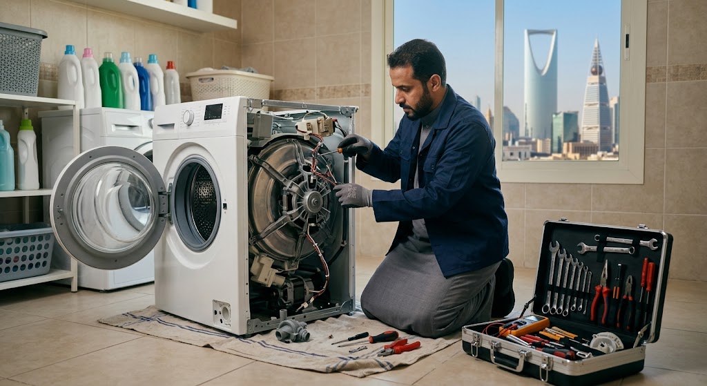 فني متخصص في الأجهزة المنزلية يقدم خدمات احترافية لتلبية طلبات صيانة غسالات فى الرياض بدقة وكفاءة عالية