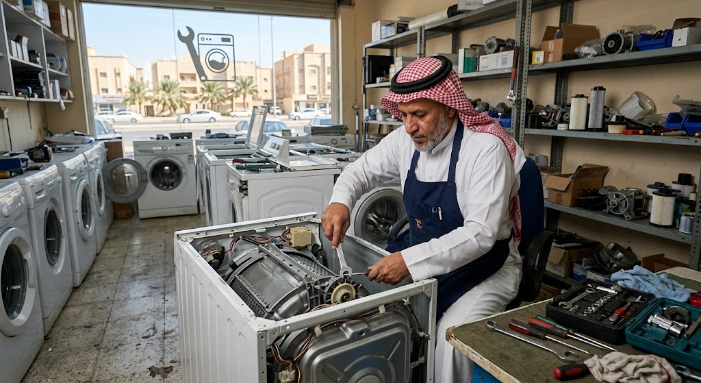 فني متخصص في الأجهزة المنزلية يقدم خدمات احترافية لتلبية طلبات صيانة غسالات دايو الرياض بدقة وكفاءة عالية
